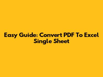 Easy Guide: Convert PDF To Excel Single Sheet