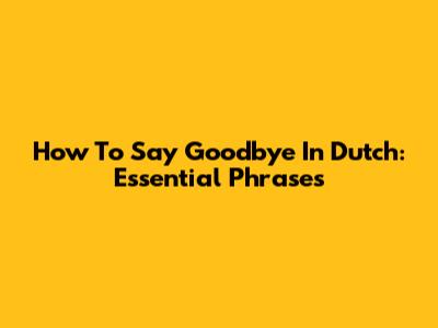 How To Say Goodbye In Dutch: Essential Phrases