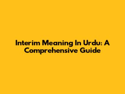 Interim Meaning In Urdu: A Comprehensive Guide