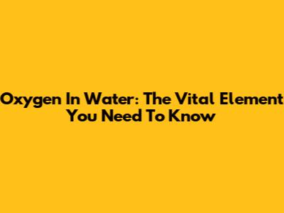 Oxygen In Water: The Vital Element You Need To Know