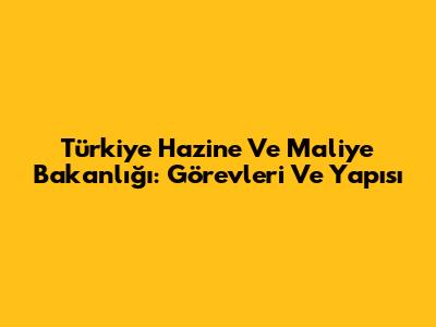 Türkiye Hazine Ve Maliye Bakanlığı: Görevleri Ve Yapısı